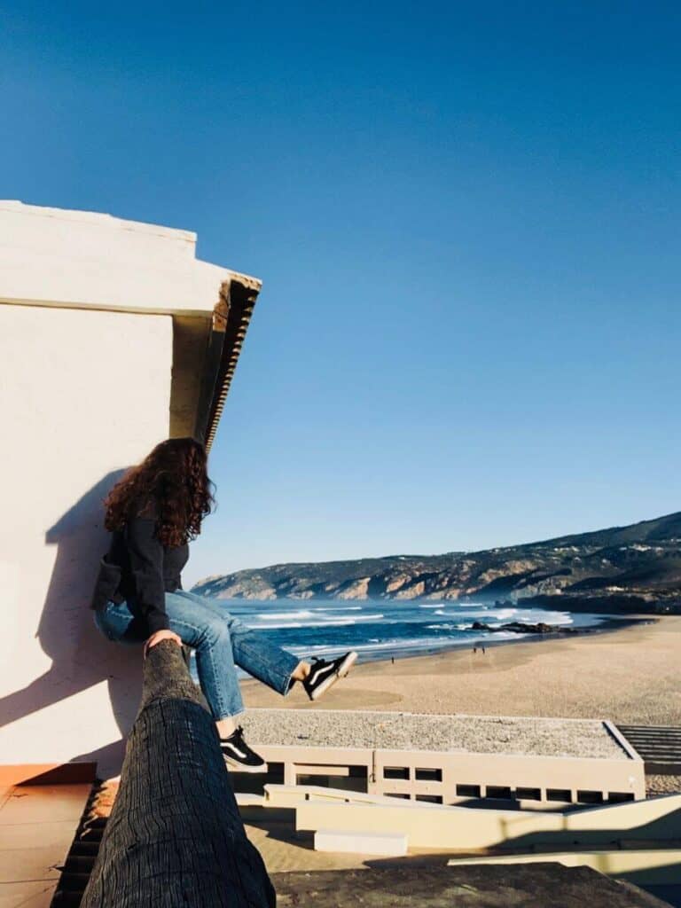 Picture in the winter of the Hotel Muchaxo in front of Guincho Beach In Cascais
