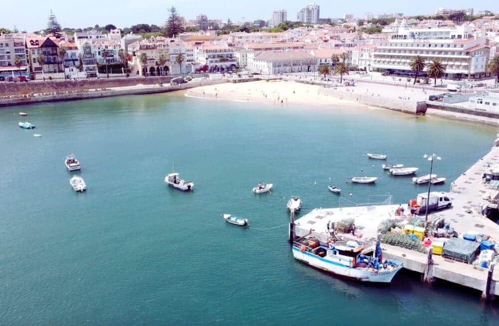 Drone image of Cascais: Praia do Peixe and Hotel Baia